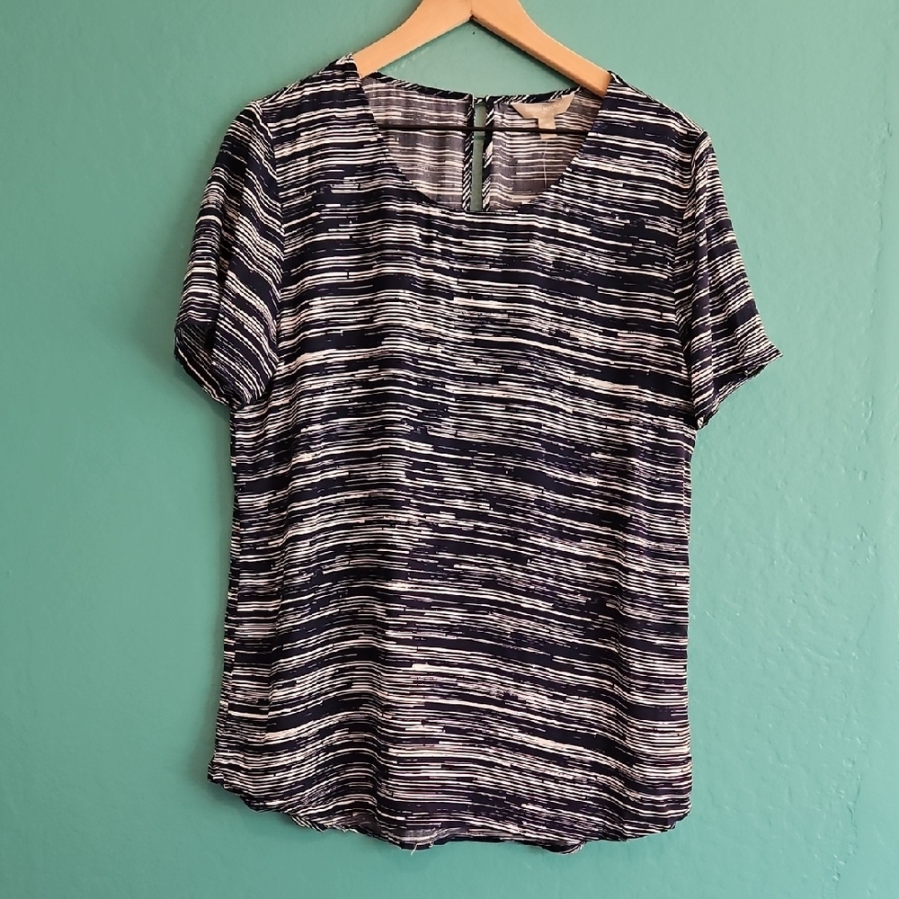 Banana Republic Navy and White Short Sleeve Tee